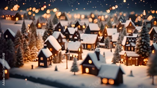 Festive Christmas Village Aglow With Lights Generative AI photo