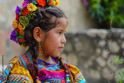 Indigenous girl with a typical dress in Antigua Guatemala