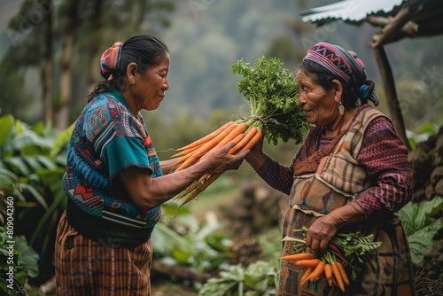 Farmer delivering carrots to an indigenous woman photo