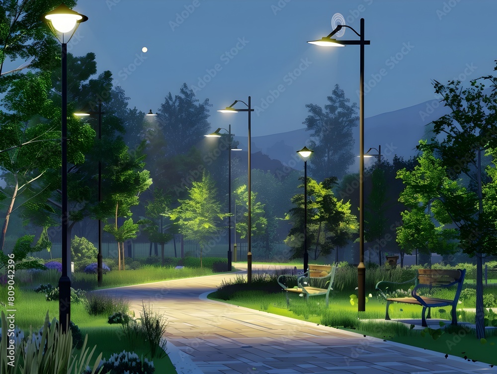 Obraz premium Renewable Energy Powers Eco-friendly Outdoor Lighting in Parks