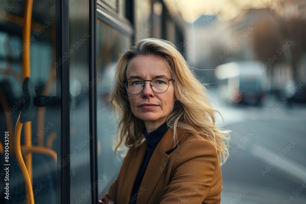 Portrait of an executive woman with a public transport Portrait of an executive woman with a public transport