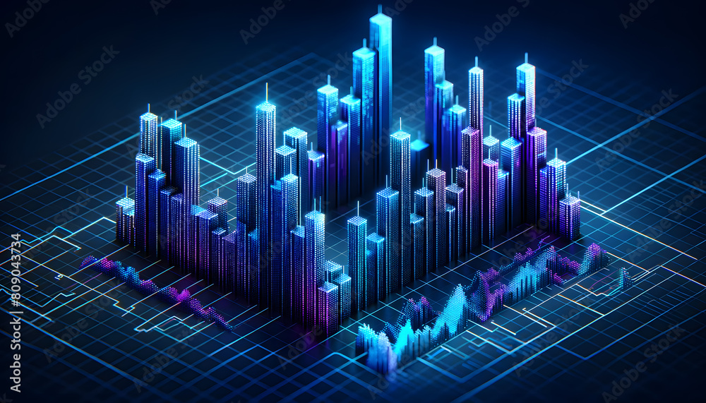 a 3D financial chart with an enhanced, modern digital design. a 3D financial chart with an enhanced, modern digital design.