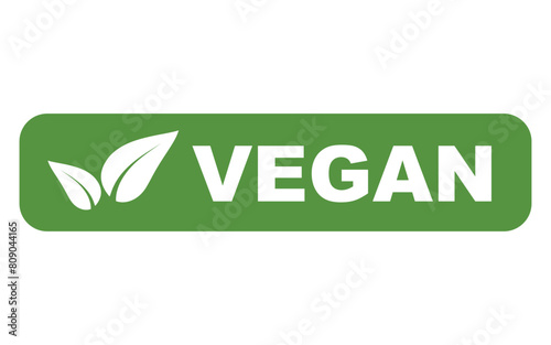 Vegan food diet icon. Organic, bio, eco symbol. Vegan, no meat, lactose free, healthy, fresh and nonviolent food. Round green vector illustration with leaves for stickers, labels and logos