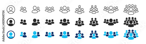 People group icon set. Leader person, crowd of people. User profile headshot avatar symbol. Man placeholder, person silhouette, photo avatar. Group of people, leaders or users. Vector illustration