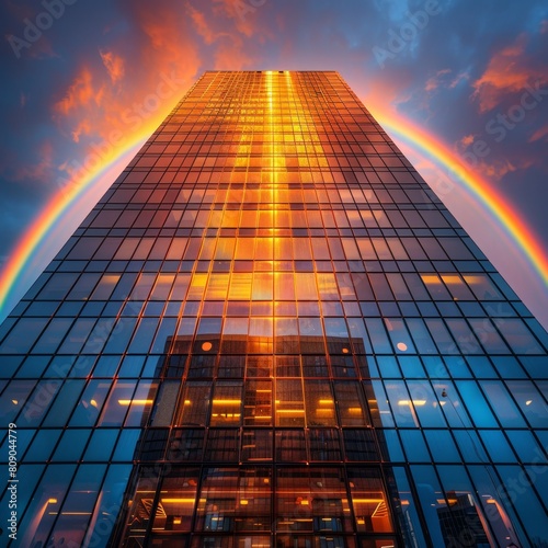 Business building  shot from bottom to top  rainbow Proud LGBTQ  Pride Month Celebration in Vibrant 4K Wallpaper