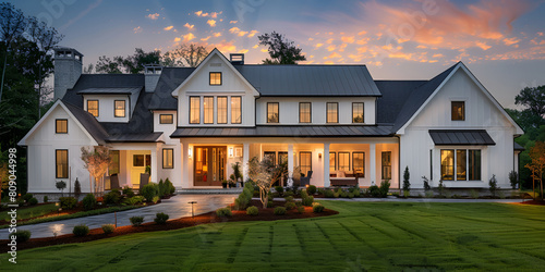 The Modern Farmhouse Luxury Home Exterior Radiates Contemporary Elegance and Tranquility