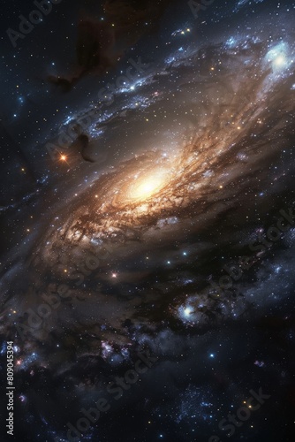 Stars swirl in the vastness of space, ultra realistic image.