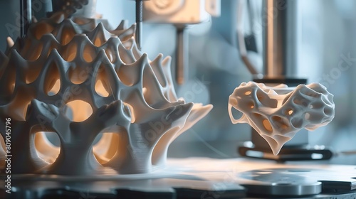 Explore the infinite possibilities of 3D printing technology, where layers of polymer material coalesce to form intricate shapes and structures, revolutionizing manufacturing as we know it. photo