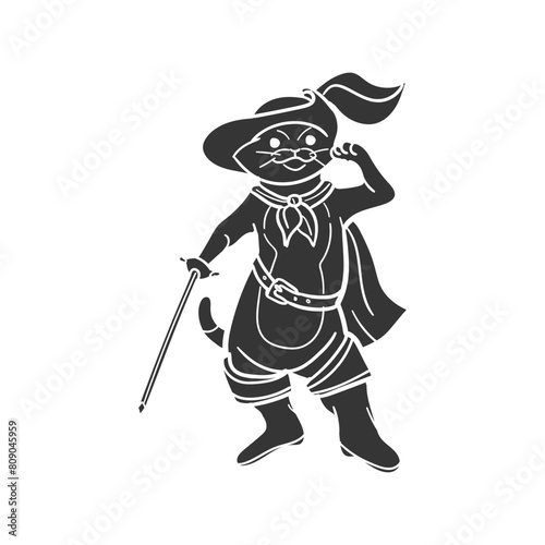 Puss In Boots Icon Silhouette Illustration. Fairytale Vector Graphic Pictogram Symbol Clip Art. Doodle Sketch Black Sign.