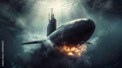 of a Nuclear Submarine Emerging from the Depths of the Ocean photo