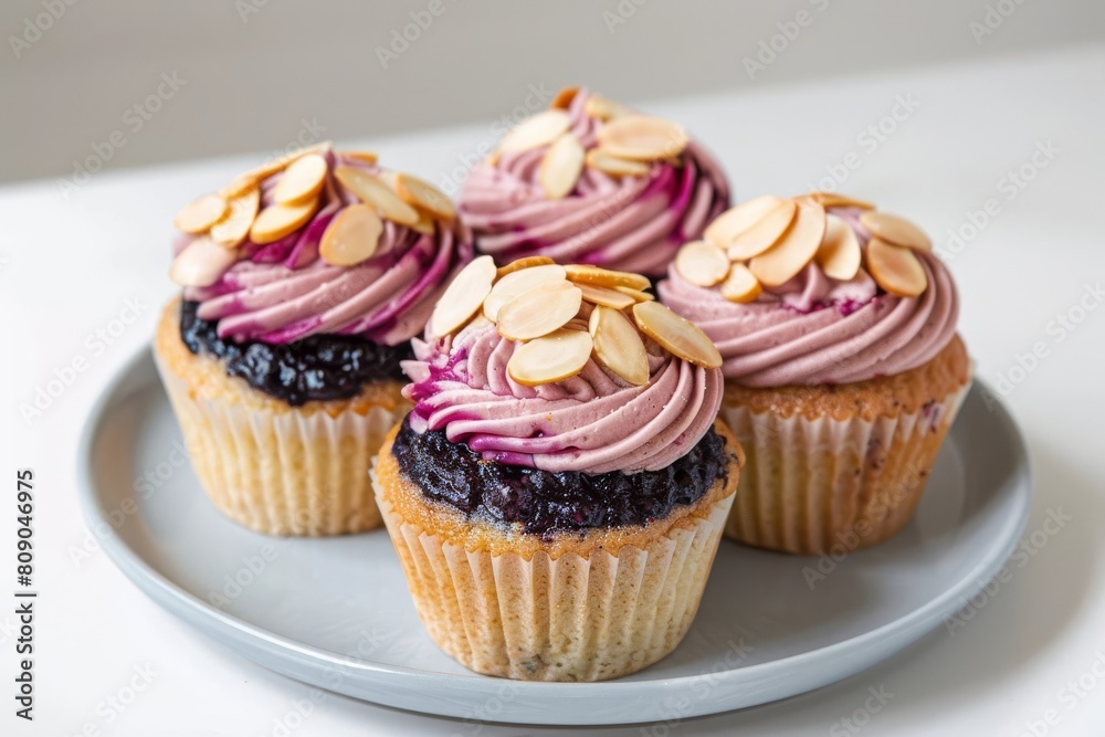 Almond Cupcakes with Blueberry Tequila Filling and Marzipan Topping
