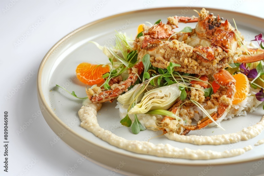 Elegant Almond Crusted Soft-Shell Crab with Creamy Roasted Almond Puree Elegant Almond Crusted Soft-Shell Crab with Creamy Roasted Almond Puree
