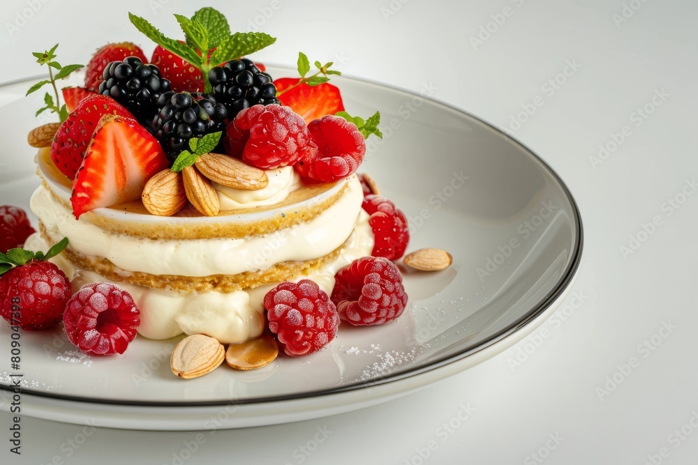 Almond Croquant Parfait with Vanilla Creme Anglais and Berries