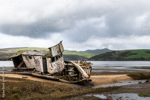 Shipwreck of the S.S. Point Reyes on a beach along Tomales Bay in northern California. photo