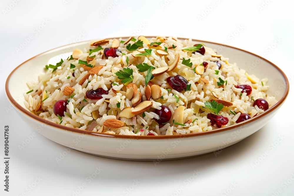 Almond Cranberry Rice Pilaf in Porcelain Bowl Almond Cranberry Rice Pilaf in Porcelain Bowl