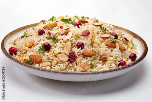 Elegant Almond Cranberry Rice Pilaf in a Porcelain Bowl