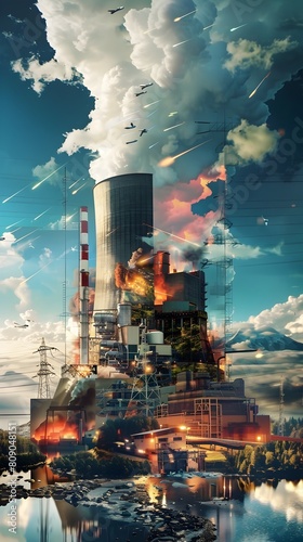 Historical Milestones in Nuclear Energy Technology: A 3D Rendered Collage photo