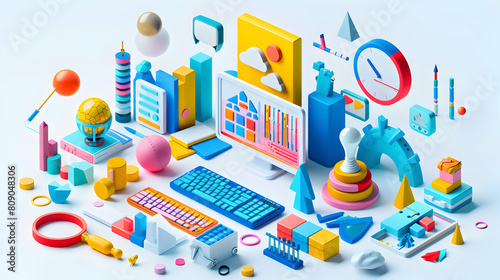 3D Flat Icon: Startup Founder Creates Digital Marketing Campaign Leveraging Social Media and Content Strategies to Attract Target Audiences - Isometric Scene