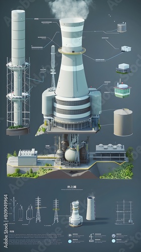 Comprehensive 3D Diagram Illustrating Diverse Nuclear Reactor Types and Energy Production photo