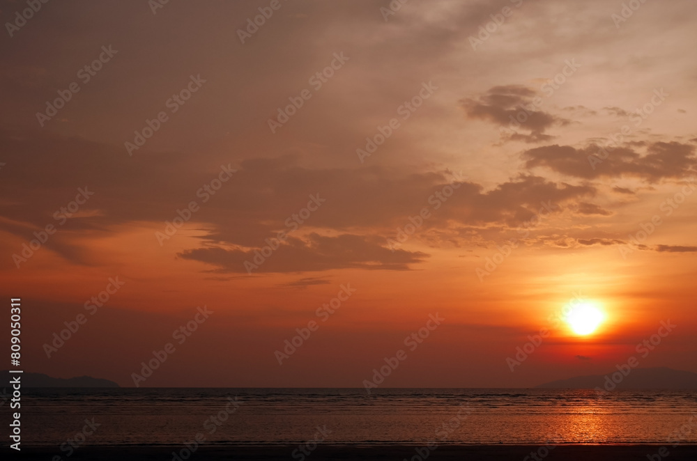 Golden Sunset on beach at Pakmeng Beach, Trang, Thailand
