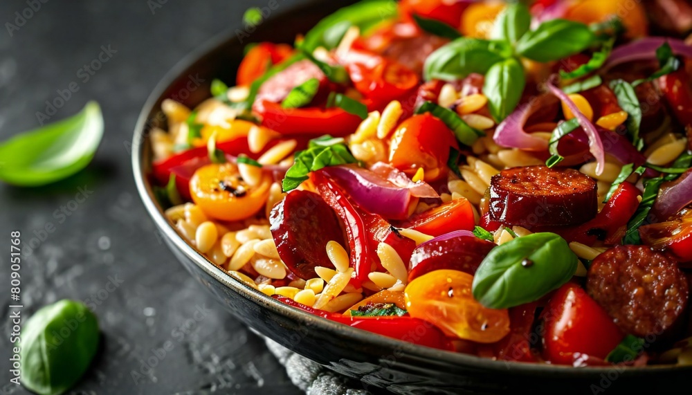 Orzo Salad with Roasted Peppers and Chorizo