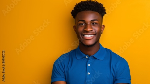 A Man's Confident Yellow Backdrop Smile photo