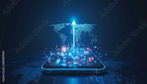 A smartphone with an arrow connects the real and digital worlds.