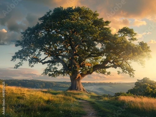 mighty oak tree  simplified and elegant  magazine photography style