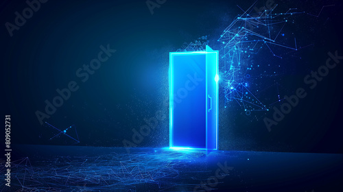 Low Poly Futuristic Door: Tech Blue Access Point