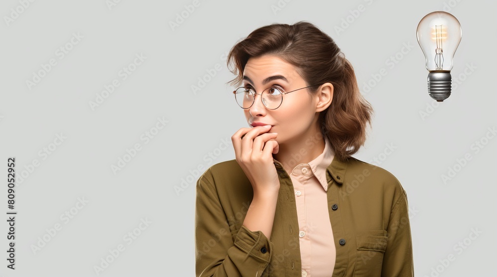 Studio photo of woman thinking about an idea on isolated background Studio photo of woman thinking about an idea on isolated background