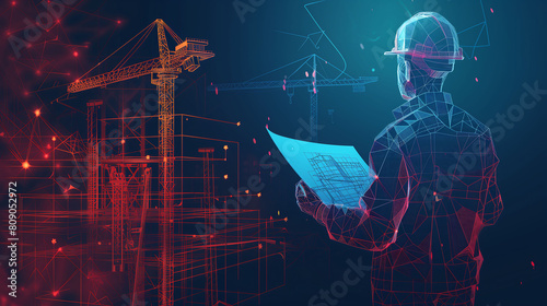 Building Under Construction: Architect with Blueprints