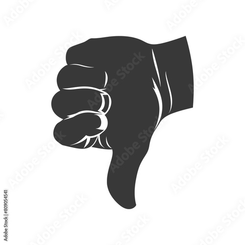Silhouette thumb down bad or dislike symbol logo black color only