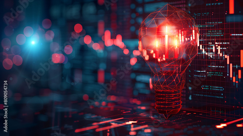 Technological Vector Illustration: Stock Market Trends in Lamp Light