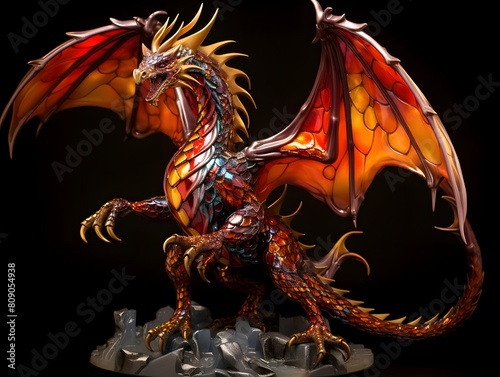 dragon on a black background, close-up, 3d render © Iman