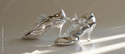 Dazzling Silver Latin Dance Shoes Rendered in 3D for Formal Events and photo