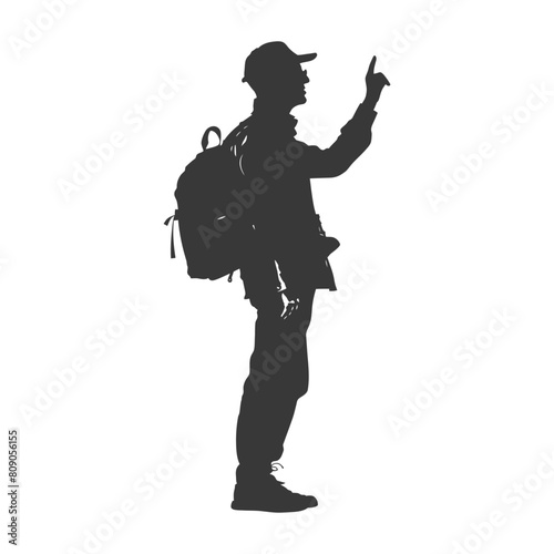 Silhouette tour guide in action full body black color only