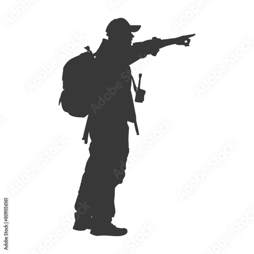 Silhouette tour guide in action full body black color only