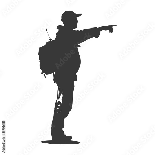 Silhouette tour guide in action full body black color only