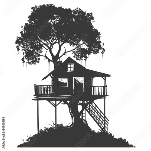 Silhouette Tree house black color only