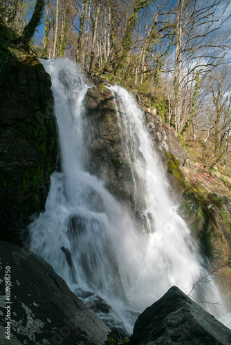 Waterfall in the Caucasus Mountains  Sochi  Russia.