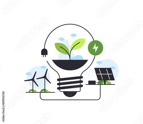 a light bulb shape with city and garden,save the planet and energy concept