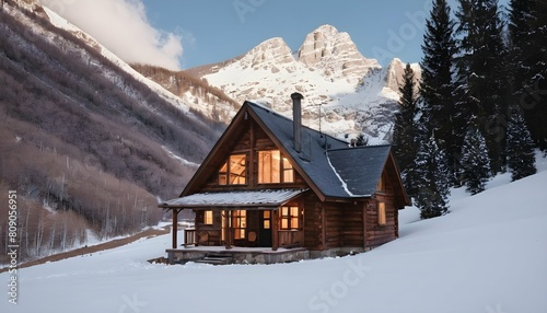 A cozy mountain cabin nestled in a snowy valley upscaled 3