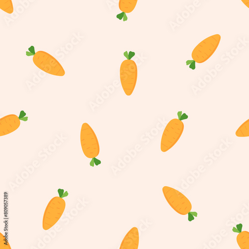 Seamless pattern of carrot with green leaves on orange background vector.