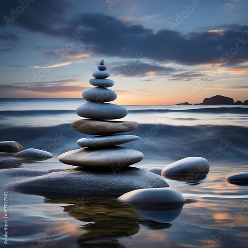 Rock stone balancing in the calm water