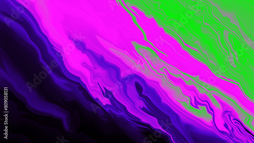 Bright fluid violet, black, neon green background. Abstract liquid purple pink blue wave. Glitch Art trippy digital screen. Metaverse backdrop. Banner. Template. Luxury texture. Creative flyer. Led