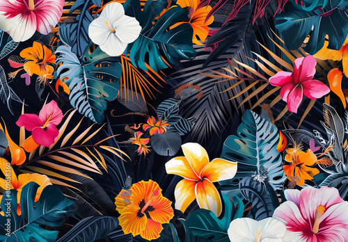 Pattern of tropical flowers and plants