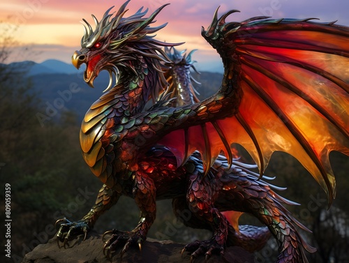 dragon on the background of the mountains. 3d render, 3d illustration