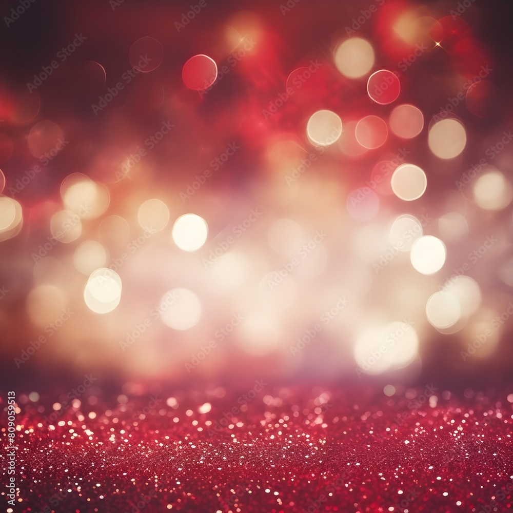 Holiday background with sparkling red glitter lights for Christmas or Valentine's Day celebration. Generative AI.