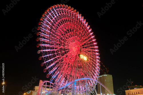 Ferris wheel at cosmo world fun park at minato mirai , Yokohama is the third biggest city in Japan.