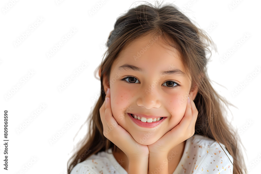 Cheerful Girl Touching Face Smiling To Camera, on isolated transparent background Cheerful Girl Touching Face Smiling To Camera, on isolated transparent background